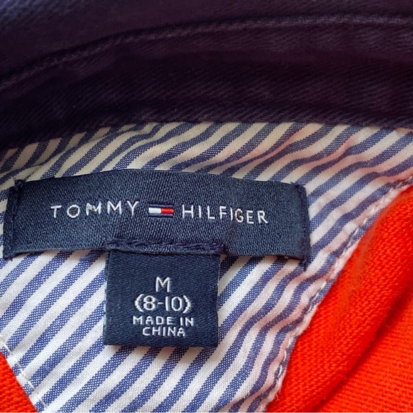 Tommy Hilfiger Long Sleeve Polo Shirt Boys Medium Red Blue Logo Preppy Retro - Picture 8 of 12